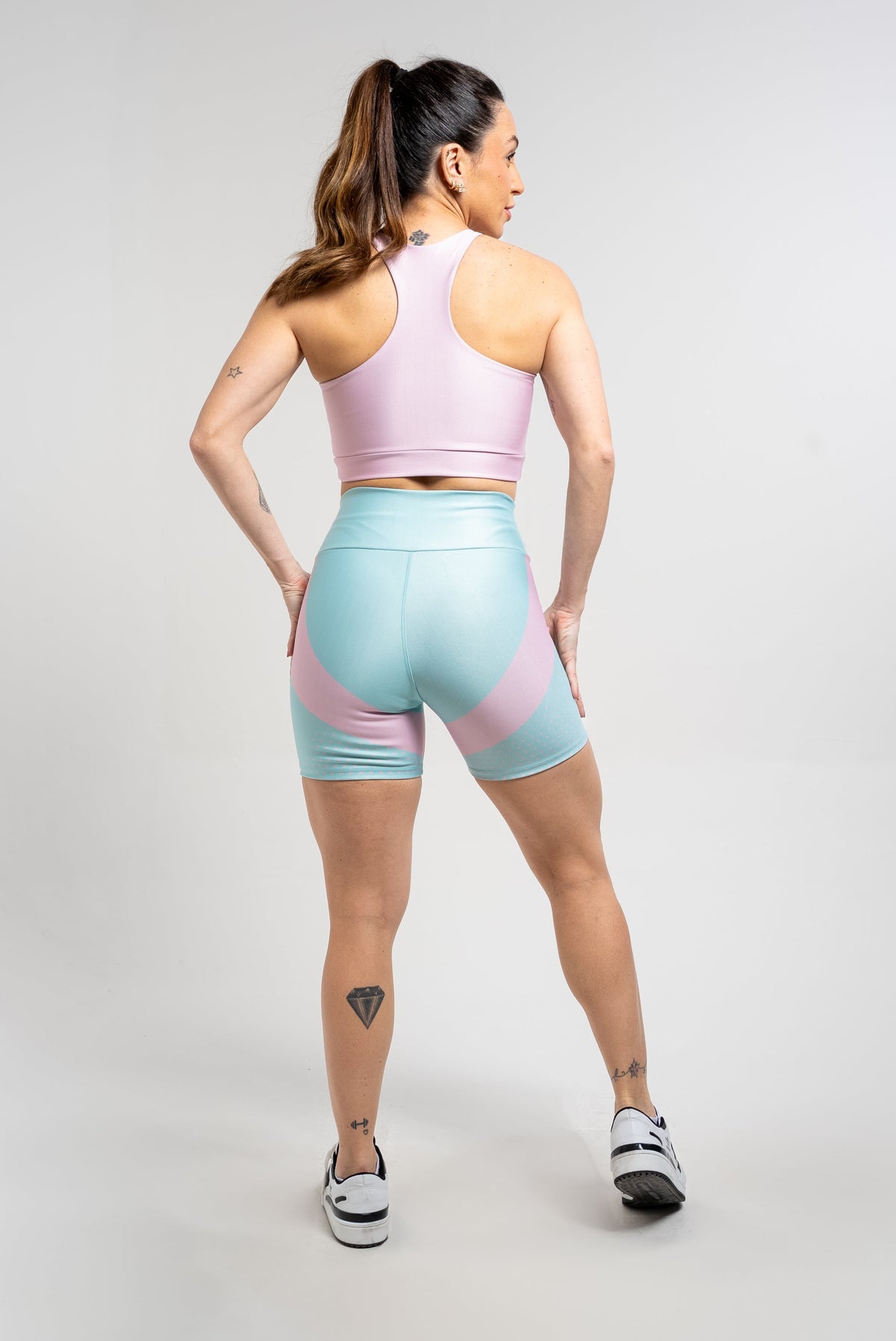 Bermuda Estampa Verde Água Poá Rosa