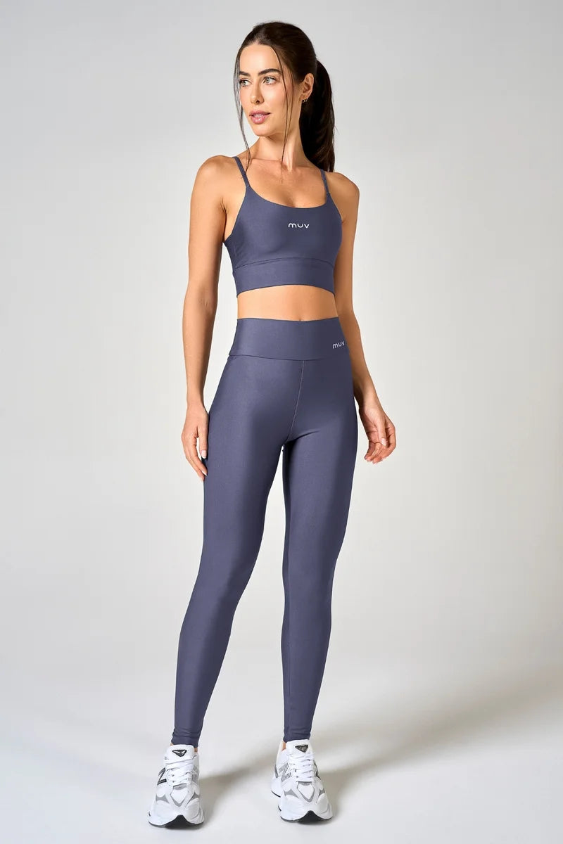 Conjunto Feminino Legging + Top Alça Classic - Cinza Chumbo