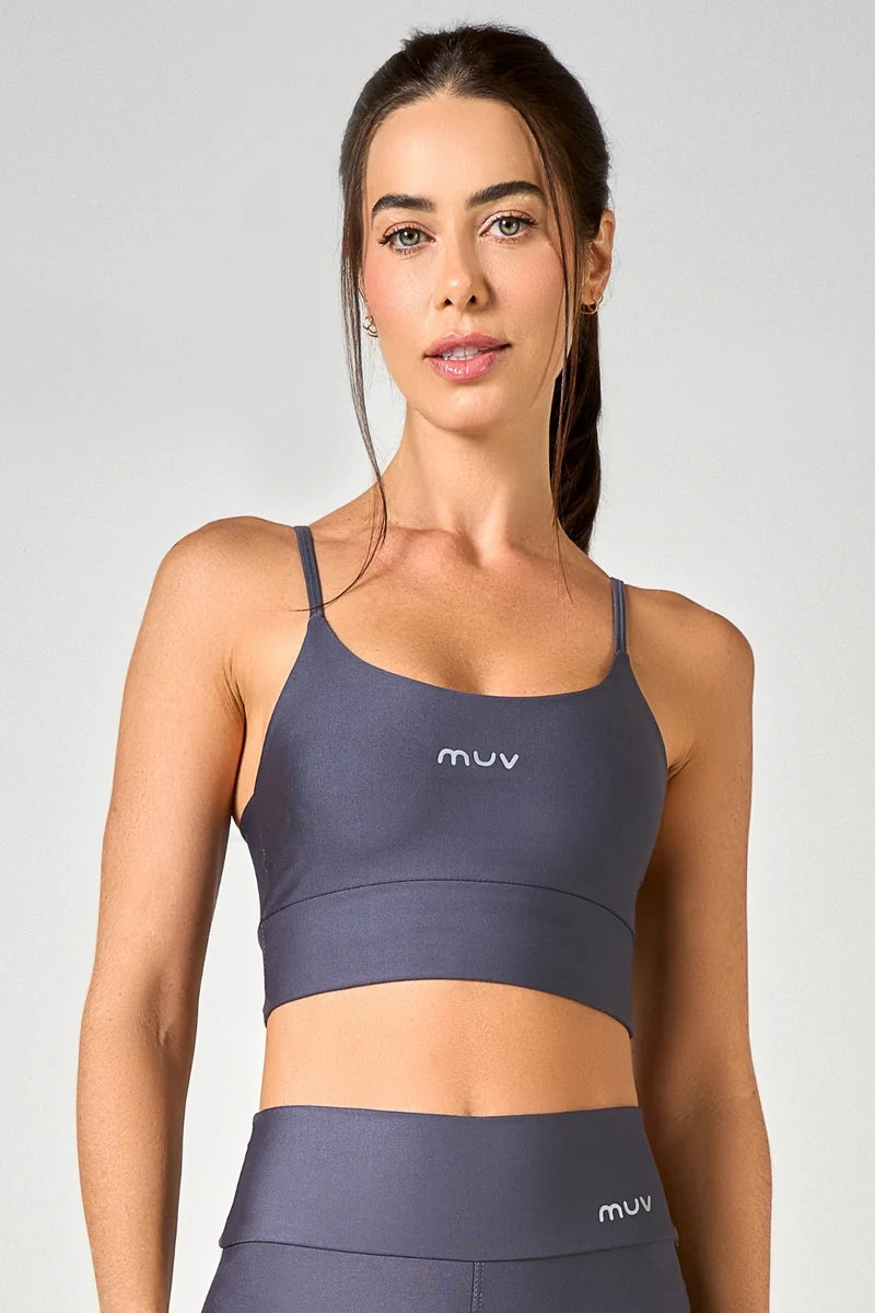 Conjunto Feminino Legging + Top Alça Classic - Cinza Chumbo